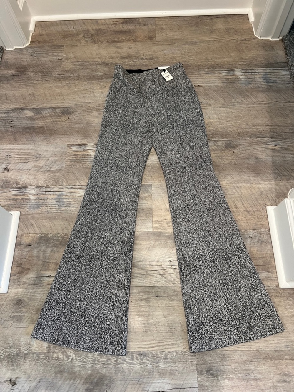 Express Black & White Marled Knit Flare Pants